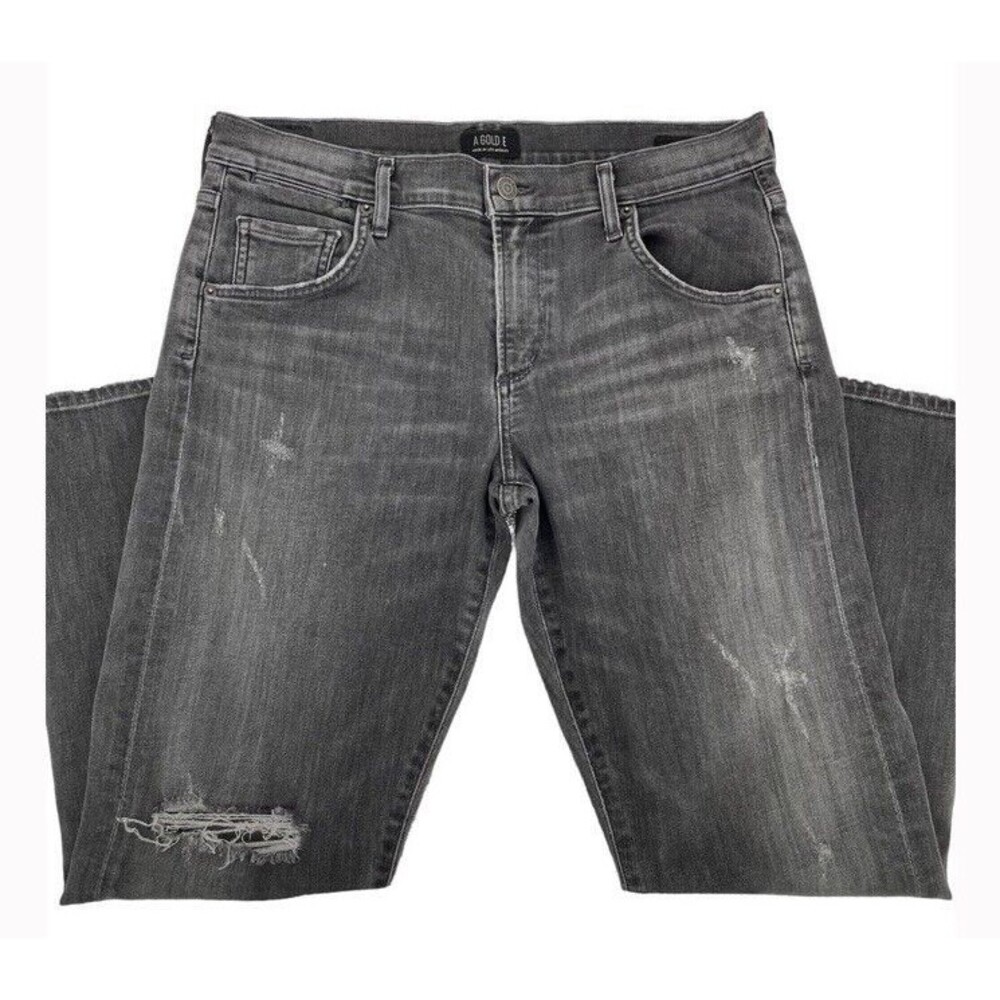 Agolde Isabel Slim Fit Boyfriend Distressed Denim Black Jeans Soft Rip 29 EUC